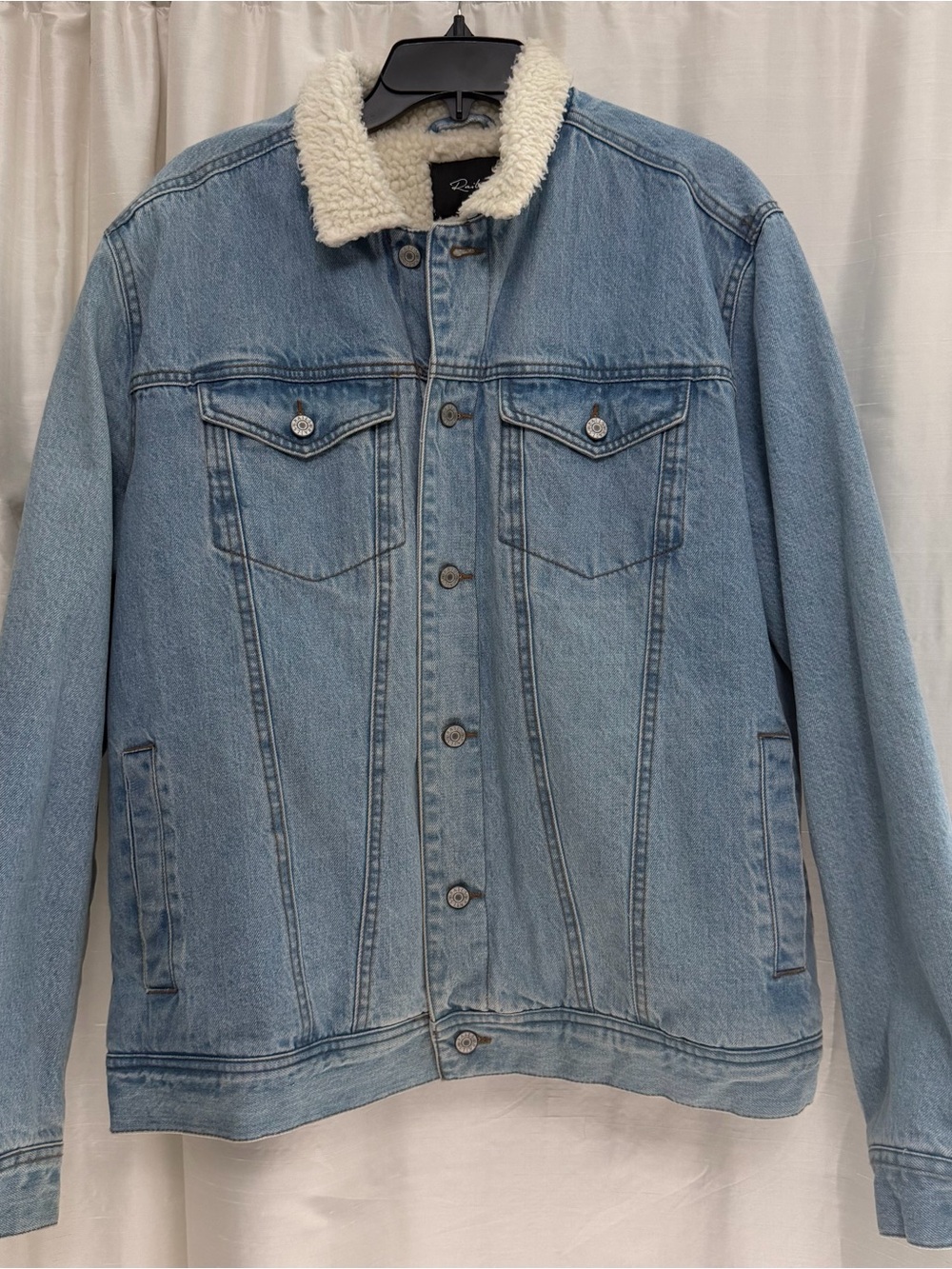 Rails Light Blue Denim Bomber Jacket with Cream Sherpa Collar